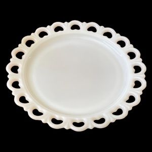 SOLDⓂ️Vintage Anchor Hocking White Milk Glass Cake Plate with Heart Rim